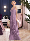 Kyla A-Line V-neck Floor-Length Chiffon Bridesmaid Dress With Cascading Ruffles STIP0013261