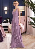 Kyla A-Line V-neck Floor-Length Chiffon Bridesmaid Dress With Cascading Ruffles STIP0013261