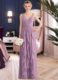 Kyla A-Line V-neck Floor-Length Chiffon Bridesmaid Dress With Cascading Ruffles STIP0013261