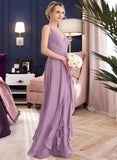 Kyla A-Line V-neck Floor-Length Chiffon Bridesmaid Dress With Cascading Ruffles STIP0013261