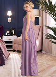 Kyla A-Line V-neck Floor-Length Chiffon Bridesmaid Dress With Cascading Ruffles STIP0013261