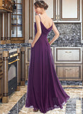 Millie A-Line V-neck Floor-Length Bridesmaid Dress With Pockets STIP0013263