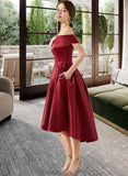 Thalia A-Line Off-the-Shoulder Asymmetrical Satin Bridesmaid Dress With Pockets STIP0013264