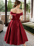 Thalia A-Line Off-the-Shoulder Asymmetrical Satin Bridesmaid Dress With Pockets STIP0013264