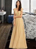 Mckenzie A-Line V-neck Floor-Length Bridesmaid Dress STIP0013265