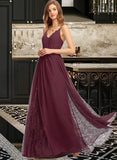 Dixie A-Line V-neck Floor-Length Chiffon Lace Bridesmaid Dress STIP0013268