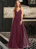 Dixie A-Line V-neck Floor-Length Chiffon Lace Bridesmaid Dress STIP0013268