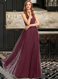 Dixie A-Line V-neck Floor-Length Chiffon Lace Bridesmaid Dress STIP0013268