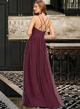 Dixie A-Line V-neck Floor-Length Chiffon Lace Bridesmaid Dress STIP0013268