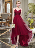 Meghan A-Line V-neck Asymmetrical Tulle Bridesmaid Dress STIP0013270