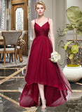 Meghan A-Line V-neck Asymmetrical Tulle Bridesmaid Dress STIP0013270