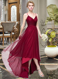 Meghan A-Line V-neck Asymmetrical Tulle Bridesmaid Dress STIP0013270