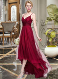 Meghan A-Line V-neck Asymmetrical Tulle Bridesmaid Dress STIP0013270