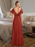 Ireland A-Line High Neck Floor-Length Bridesmaid Dress With Ruffle Split Front STIP0013271