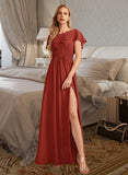 Ireland A-Line High Neck Floor-Length Bridesmaid Dress With Ruffle Split Front STIP0013271