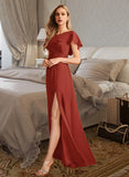 Ireland A-Line High Neck Floor-Length Bridesmaid Dress With Ruffle Split Front STIP0013271