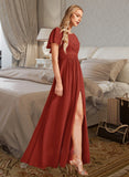 Ireland A-Line High Neck Floor-Length Bridesmaid Dress With Ruffle Split Front STIP0013271