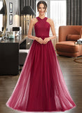 Marcie A-Line Halter Floor-Length Bridesmaid Dress With Ruffle STIP0013274