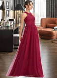 Marcie A-Line Halter Floor-Length Bridesmaid Dress With Ruffle STIP0013274