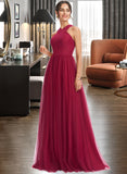 Marcie A-Line Halter Floor-Length Bridesmaid Dress With Ruffle STIP0013274