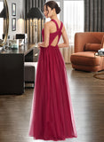 Marcie A-Line Halter Floor-Length Bridesmaid Dress With Ruffle STIP0013274