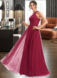 Marcie A-Line Halter Floor-Length Bridesmaid Dress With Ruffle STIP0013274