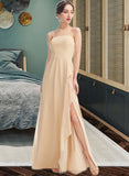 Cali A-Line Square Neckline Floor-Length Bridesmaid Dress With Split Front STIP0013275