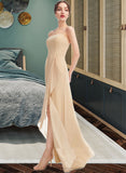 Cali A-Line Square Neckline Floor-Length Bridesmaid Dress With Split Front STIP0013275