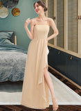 Cali A-Line Square Neckline Floor-Length Bridesmaid Dress With Split Front STIP0013275