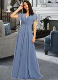 Lacey A-Line V-neck Floor-Length Bridesmaid Dress With Lace STIP0013278