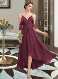 Thirza A-Line V-neck Asymmetrical Chiffon Bridesmaid Dress With Cascading Ruffles STIP0013280