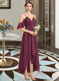 Thirza A-Line V-neck Asymmetrical Chiffon Bridesmaid Dress With Cascading Ruffles STIP0013280