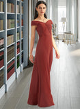 Giana Sheath/Column Off-the-Shoulder Floor-Length Bridesmaid Dress With Ruffle STIP0013284