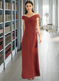 Giana Sheath/Column Off-the-Shoulder Floor-Length Bridesmaid Dress With Ruffle STIP0013284