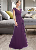 Lauren A-Line V-neck Floor-Length Bridesmaid Dress With Ruffle Pockets STIP0013285