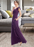 Lauren A-Line V-neck Floor-Length Bridesmaid Dress With Ruffle Pockets STIP0013285