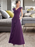 Lauren A-Line V-neck Floor-Length Bridesmaid Dress With Ruffle Pockets STIP0013285