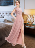 Sage A-Line Scoop Neck Floor-Length Bridesmaid Dress With Sequins Split Front STIP0013286