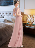 Sage A-Line Scoop Neck Floor-Length Bridesmaid Dress With Sequins Split Front STIP0013286