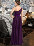 Cara A-Line/Princess One-Shoulder Floor-Length Chiffon Charmeuse Bridesmaid Dress With Ruffle Split Front STIP0013288