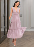 Daniella A-LineV-neckTea-LengthBridesmaidDress#273655 STIP0013290