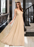 Charlotte A-Line V-neck Floor-Length Bridesmaid Dress With Sequins STIP0013291