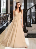 Charlotte A-Line V-neck Floor-Length Bridesmaid Dress With Sequins STIP0013291