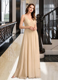 Charlotte A-Line V-neck Floor-Length Bridesmaid Dress With Sequins STIP0013291