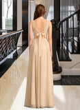 Charlotte A-Line V-neck Floor-Length Bridesmaid Dress With Sequins STIP0013291