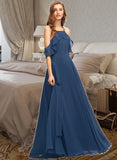 Abagail A-Line Square Neckline Floor-Length Chiffon Bridesmaid Dress STIP0013294