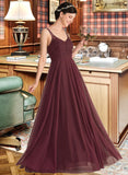 Courtney A-Line/Princess V-neck Floor-Length Tulle Lace Bridesmaid Dress STIP0013295