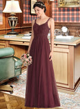 Courtney A-Line/Princess V-neck Floor-Length Tulle Lace Bridesmaid Dress STIP0013295