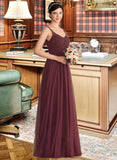 Courtney A-Line/Princess V-neck Floor-Length Tulle Lace Bridesmaid Dress STIP0013295