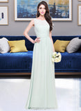 Myah A-Line Scoop Neck Floor-Length Chiffon Bridesmaid Dress With Ruffle STIP0013296